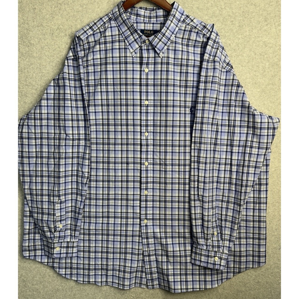 Polo Ralph Lauren Classic Fit 4XB Blue Plaid Button Shirt Big Tall Cotton EUC